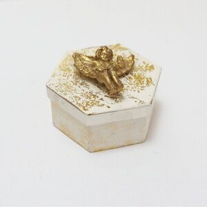 Vintage Box Gold Angel Keepsake Victorian Style Cottagecore Cardboard honeycomb